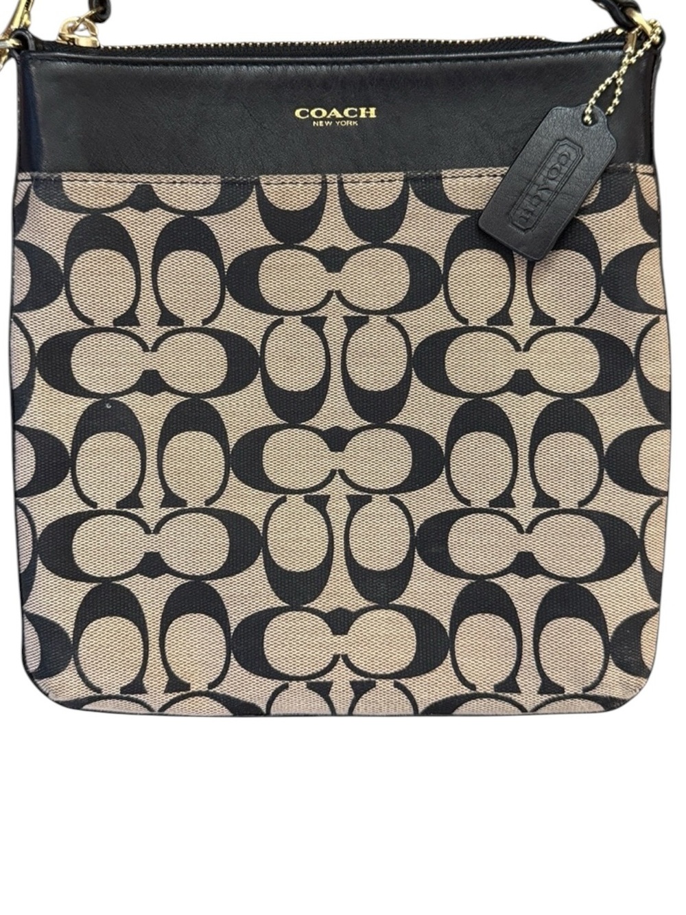 Coach Signature Monogram Crossbody Bag Black Tan Jacquard Canvas Leather Hangtag - Picture 8 of 16